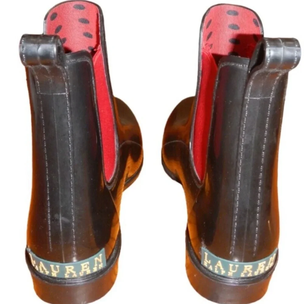 Men's Black Chelsea Rain Boots with Red Lining